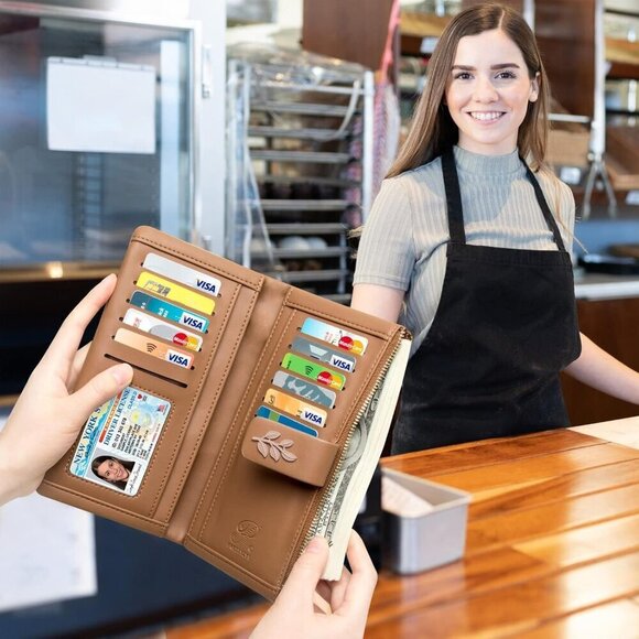 Women's RFID Blocking Wristlet Wallet with Phone Pocket Large Capacity Stylish P - Picture 2 of 7